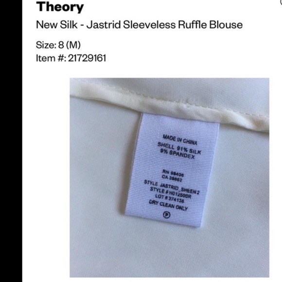 Theory Jastrid Sheen 2 Sleeveless Silk Blouse Ivory Size Small - Picture 6 of 16